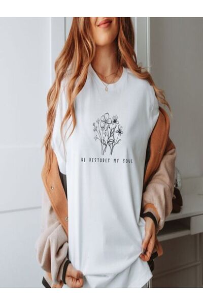 CLASSY.MODA Γυναικείο T-Shirt Single Jersey - Λευκό εμπριμέ μπλουζάκι με κοντ...