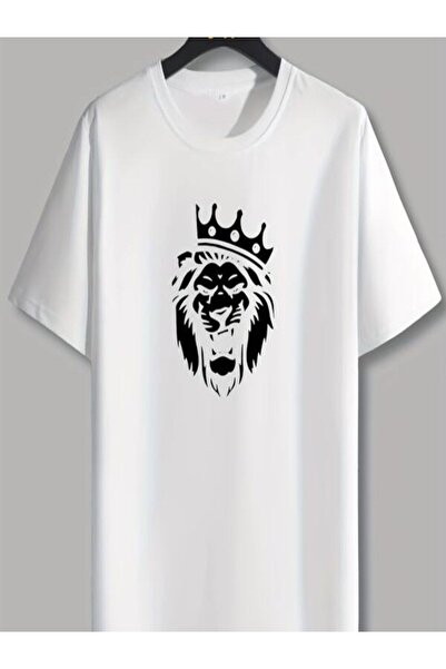 CLASSY.MODA تي شيرت جيرسي واحد للرجال - تي شيرت أبيض مطبوع كبير الحجم بياقة د...