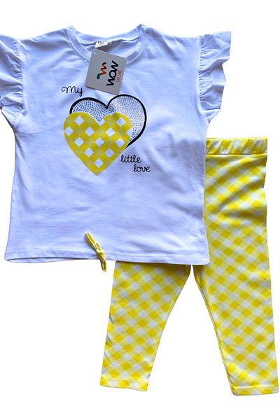 WOW 3-4-5-6 Years Girl's T-Shirt and Capri Tights Set - Gingham Patterned Summer Set