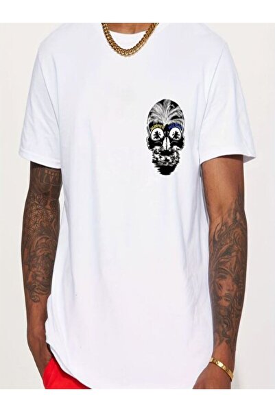 CLASSY.MODA تي شيرت جيرسي واحد للرجال - تي شيرت أبيض مطبوع كبير الحجم بياقة د...