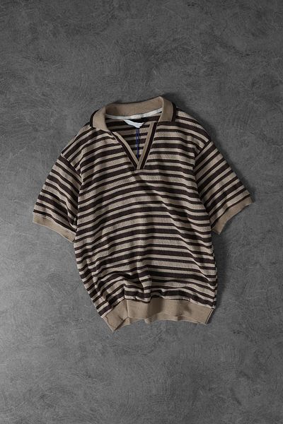 Slatra Ανδρικό μπλουζάκι Polo Neck καφέ ριγέ