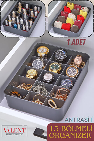 VALENT 15 Bölmeli Düzenleyici, Saat, Takı, Toka, Çorap, İç Çamaşırı Organizeri 1 Adet