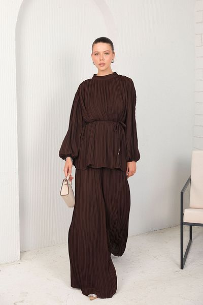 Melike Tatar 32-2212 Model Brown Pleated Set