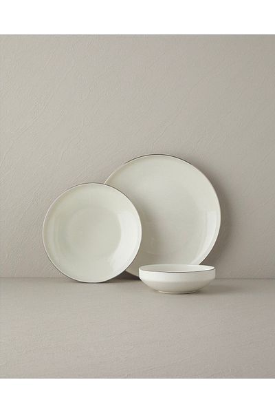 English Home Torino Porcelain 18 Piece Dinner Set - 6 Person with Silver Pit Plate