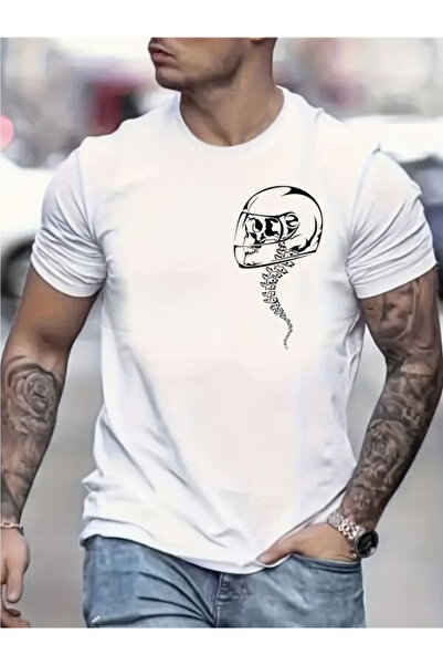 CLASSY.MODA Ανδρικό μπλουζάκι μονόπλευρο - Λευκό μπλουζάκι με κοντό μανίκι με λαιμόκοψη