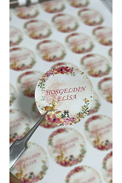 ButikSosyetik Yenidoğan Kolonya Şişe Etiketi Yuvarlak 4x4 Cm 66 Adet