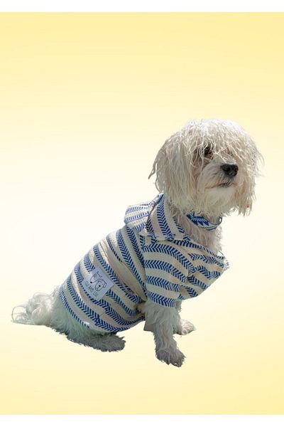 Oli and Lui Dog Bathrobe - Blue Striped Peshtemal