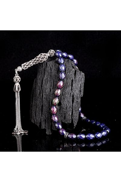 Tesbihsepetim Color Changing Barley Cut Rosary with Zircon Stone and Silver Tassels