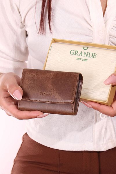 Grande 841 Unisex θήκη κάρτας από γνήσιο δέρμα πορτοφόλι ακορντεόν CRAZY Brown