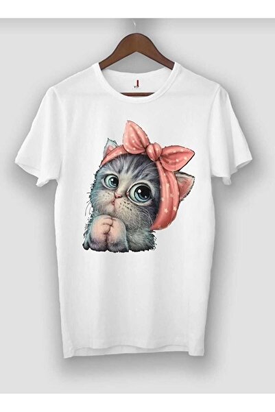 KOZİA OUTDOORS MALKOÇBEY ΧΑΡΙΤΩΜΕΝΗ ΓΑΤΑ ΛΕΥΚΗ ΣΤΡΑΓΚΟΥΛΑ OVERSIZE UNISEX T-SHIRT