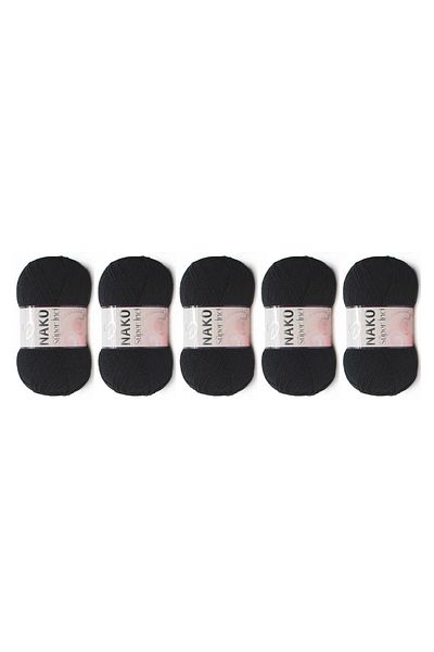 NAKO 217 Χρώματα Μαύρο Super Pearl Πλεκτό Νήμα - 100gr, 5 Τεμάχια