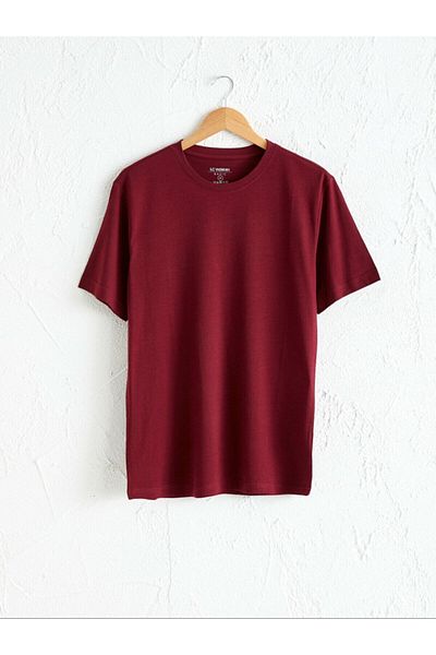 LC Waikiki Tricou bărbați burgundă cu decolteu rotund de bază cu mânecă scurtă din bumbac de bază din stilul tău de modă