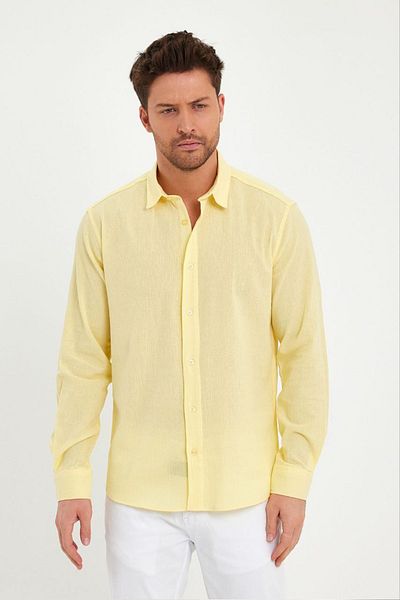 DeepSEA Κίτρινο Slim Fit Lycra Ανδρικό πουκάμισο - Μακρυμάνικο 2403015