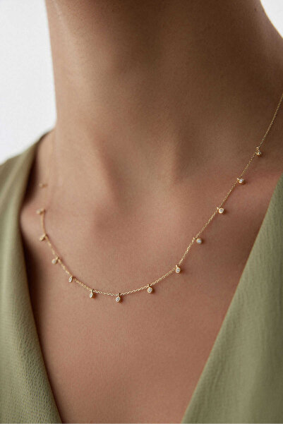 YAVUZ KUYUMCULUK 14 Ayar Altın Sıralı Tektaş Kolye