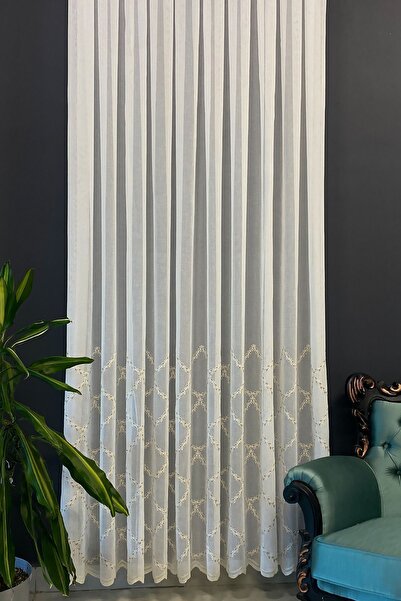 Guzcahome Keten Süzene Nakış Zeytin Dalı Desenli Vizon Tül Perde