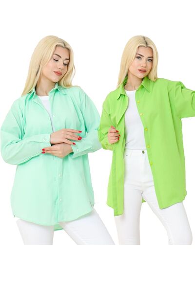 nacar çarşı Cămașă de damă din in, verde acvatic, supradimensionată - Croială...