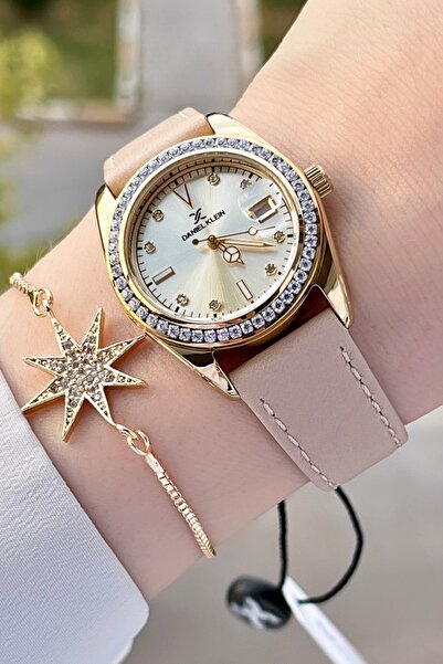 Daniel Klein Kasası Gold Kordonu Krem Renk Hediye Paketli Kadın Kol Saati ve ...