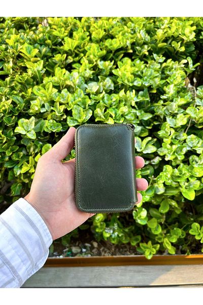 Convolantis Unisex Zippered Genuine Leather Wallet – Small Size Mini Leather Wallet – Women/Men - Green