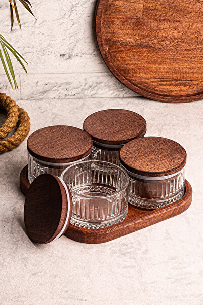 Snippy Bella 4-Piece Wooden Vacuum Glass Breakfast Snack Bowl Set - 235 ml