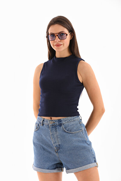 LOISY KADIN LİKRALI KOLSUZ CROP BLUZ