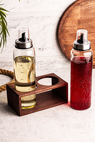 Snippy Oily - Set of 2 500 ml Borosilicate Olive Oil Liquid Oil Bottle with Wooden Stand Oil Pot