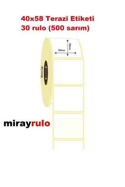 MİRAY 40mmx58mm Termal Terazi Etiketi 30 Rulo (500 Sarım)