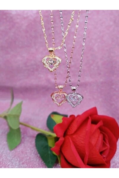 Shisa Jewel Titanyum kolye, Rose Gold renk kalp şeklinde kristal kolye ucu, antialerjik, rose altın rengi.(125)