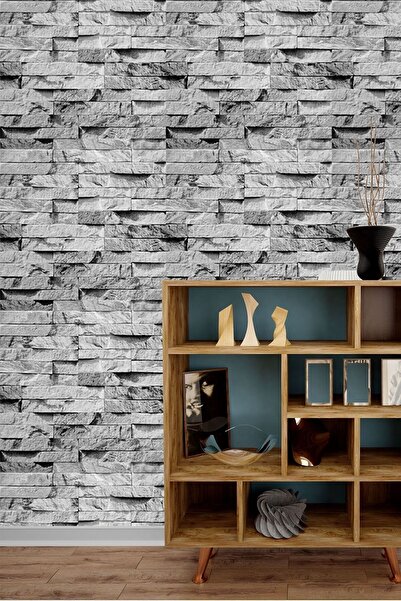 Bien Duvar Kağıtları 5313 Yeni Geçme Kesme Gri Ince Taş Desenli Görünümlü Duv...