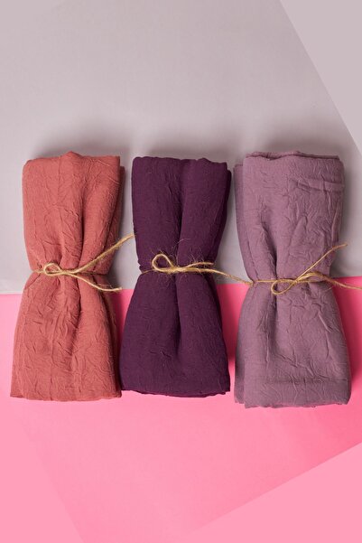 Organic Scarfs Tesettür Hijab Kadın Bambu Kraş Şal Modeli-3'lü Set