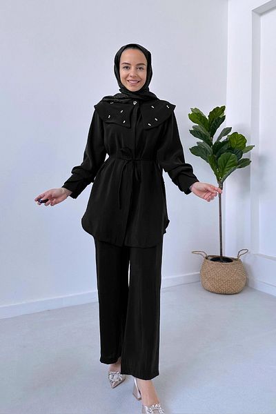 Ka Hijab Black Stoned Baby Collar Set
