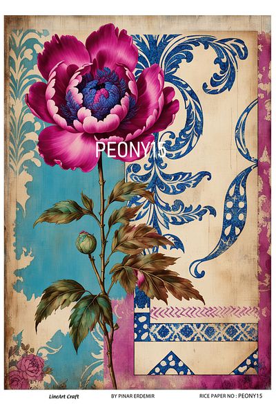 LİNEART Rice Patterned LineArt Decopage Paper - LA-PEONY15