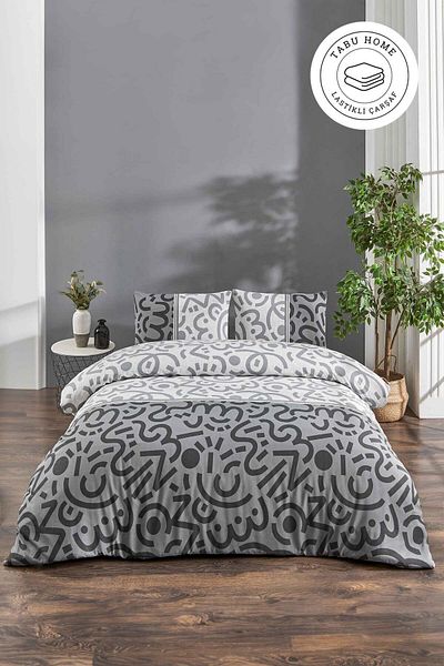Tabu Home Комплект еластичен чаршаф за единична завивка Doodle Black