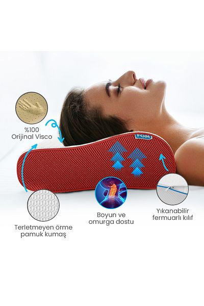 FOM Ортопедична възглавница Flex Full Sleep - Visco Comfort, 60x40x14/11, червена