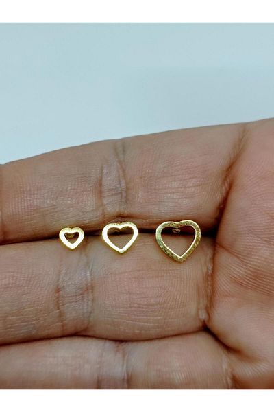 mama india alaçatı Unisex Women Men 316L Surgical Steel Heart Symbol Needle Model 3-Piece Earrings Set No:114