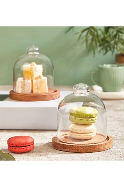 Ecolux Bamboo Presentation Fan - Bamboo Wooden Plate - Coffee Side Presentation Mini Fan with Plastic Lid