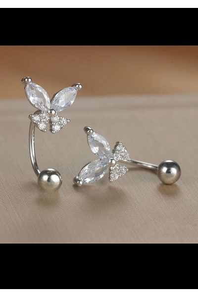 Arescollection Zircon Stone Butterfly Model Piercing Earring - Ring Helix Kikirdak Earlobe Compatible