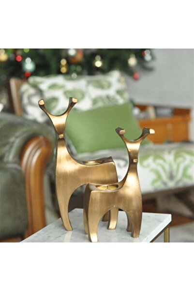 Deart İstanbul İkili Geyik Mumluk Altın 25x11 Ve 19.5x10 Cm.
