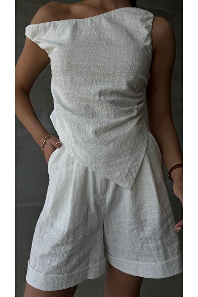 OzBeauty Асиметрична біла лляна блузка та комплект з сорту