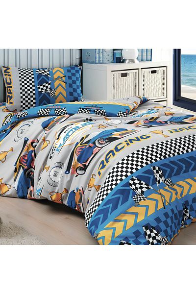 Boreas Home طقم غطاء لحاف فردي منقوش باللون الأزرق - غطاء وسادة واحد، بدون ملاءات