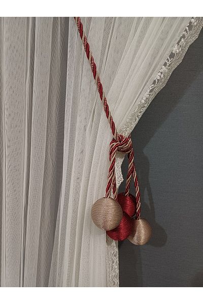 venedik home 4 Ball Claret Red and Mink Tulle and Background Connection Apparatus - Double Breasted Ceiling and Curtain Tie