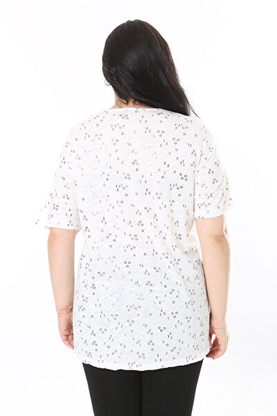 Şans Plus Size Women's Blouse - Bone Collar, Short Sleeve, Crew Neck 65N38007