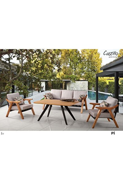 YILSAN Bahçe Balkon Oturmagrubu Kestane Masif Orijinal Stil Çelik Gövde 3 Lü ...