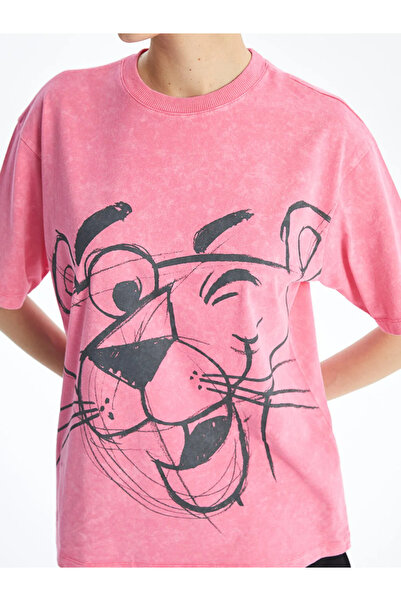 LC Waikiki LCW Vision - Pink Panther Print Oversize Damen T-Shirt, Rundhals, kurze Ärmel