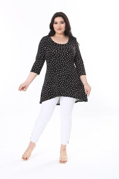 Şans Černá polka dot Capri sleeve halenka velké velikosti – 65N38010