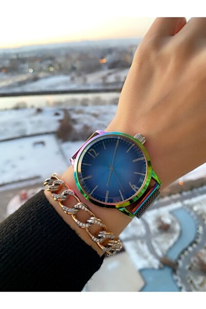 ÇENÇEN Rainbow Unisex Kol Saat Bay Çelik Kasa Mıknatıslı Kordon Analog Kol Saati