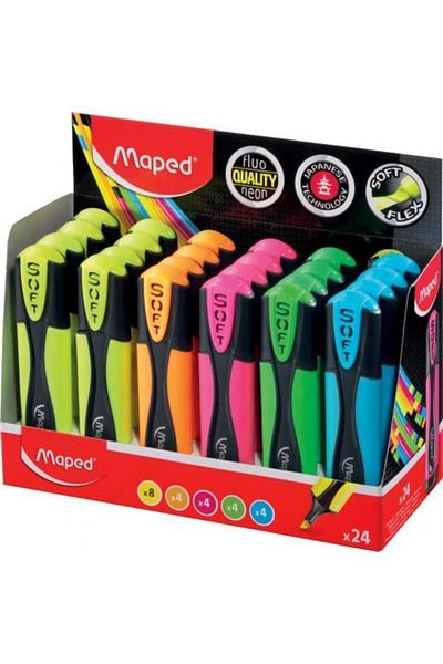 Maped Highlighter Ultra Soft Tip Mixed Highlighter Mark Pen (Pack of 24)