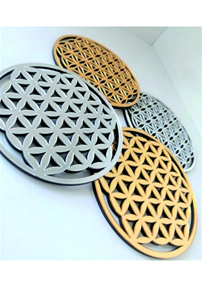 şamaksesuar مجموعة زهرة الحياة الهندسية الذهبية والفضية المكونة من 4 قطع