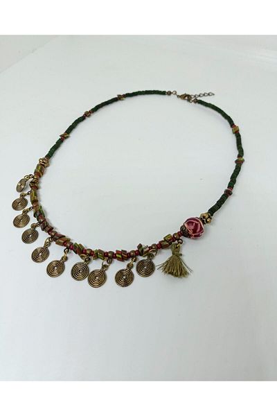mama india alaçatı Ethnic Design Tasseled Authentic Bohemian Short Necklace No:15