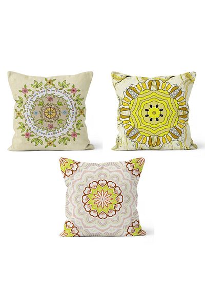 PASAJ HOME Ks-140 Double Sided Printed Mandala Patterned 3-Piece Throw Pillow Cover