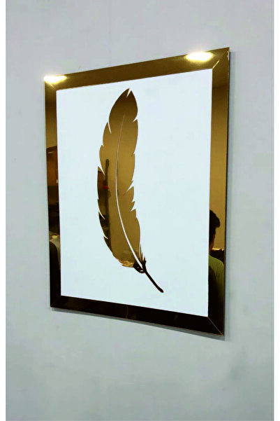 şamaksesuar Gold Pleksi Aynalı Dekoratif Duvar Tablo Süsü Dekor Tüy ( 50 X 40...